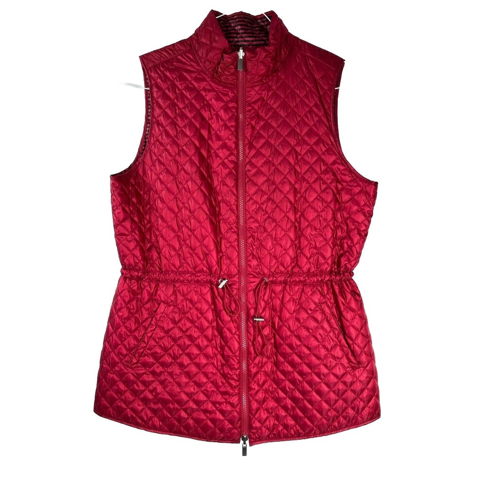 Chicos Zenergy Red Quilted Reversible Stripes Top blouse  1 M 6 8